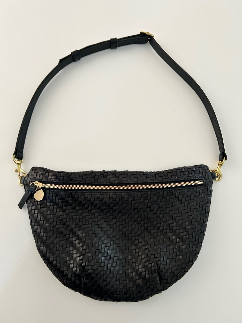 Black Woven Shoulder Bag with Gold Hardware